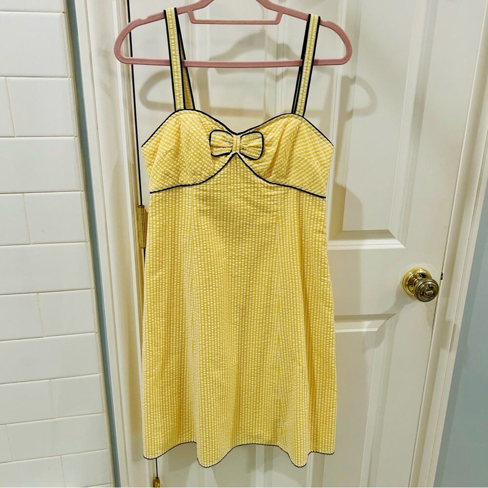 Anthropologie Lemon Parfait Bow Yellow Striped Summer Dress Cotton Viola Sz 8 - Picture 3 of 10